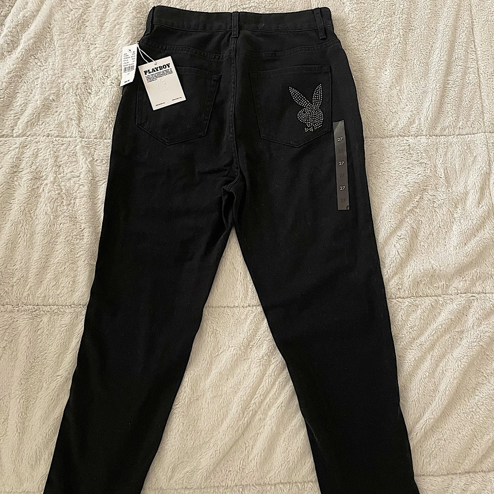 Black Playboy Jeans with Silver Rhinestone Playboy Bunny
